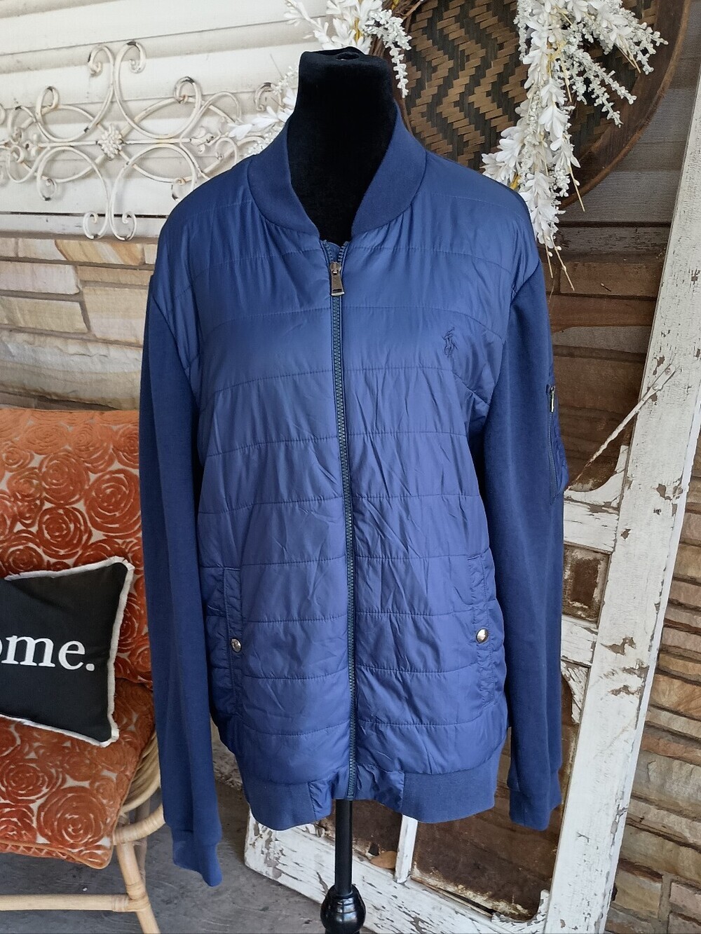 Polo Ralph Lauren Blue Quilted Bomber Jacket_Large